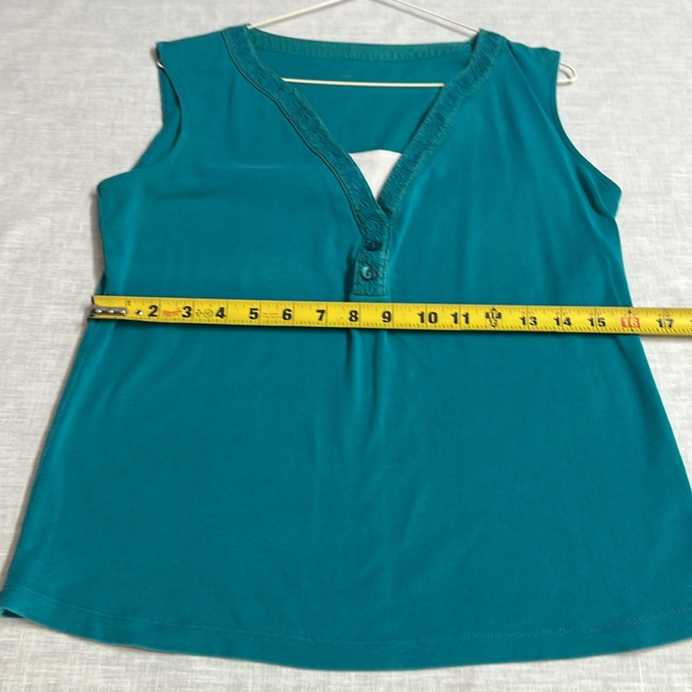 🌞 Teal sleeveless 2 in 1 top layered look white cami underneath women size L - Picture 9 of 16